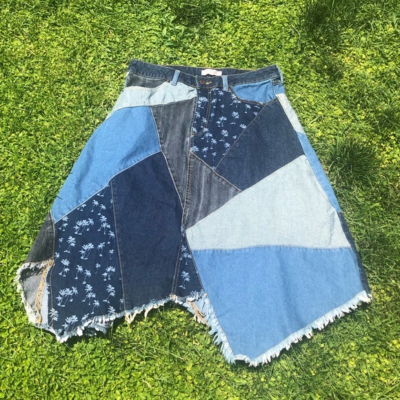 Dresses & Skirts - Vintage Asymmetrical Patched Skirt